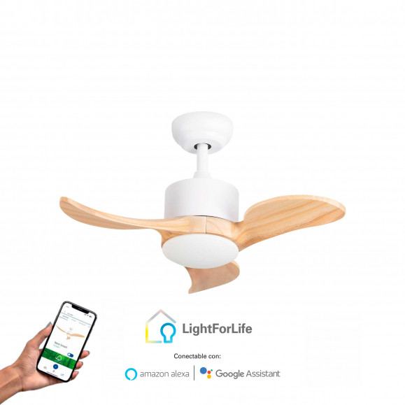 Ventilador de techo Smart con luz motor DC Nere blanco 92 cm