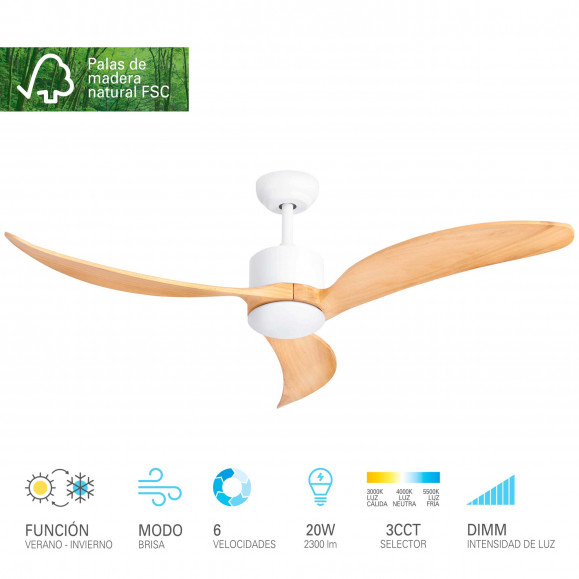 Ventilateur de plafond avec moteur DC lumineux Nere blanc 122 cm